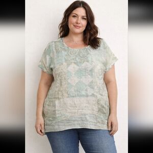 NWT SIMPLY ART BY DOLCEZZA Women L 100% Linen Artist Abstract Art To Wear Print